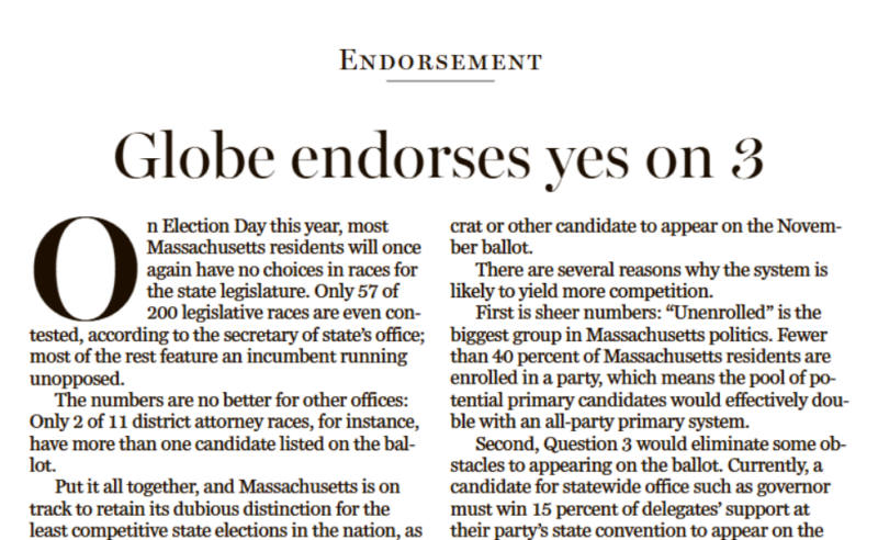 BREAKING: Boston Globe endorses Question 3!